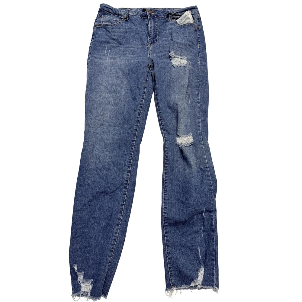 D. Jeans Skinny Jeans Womens 10 Blue Med Wash‎ Distressed Raw Hem Stretch 31x28
